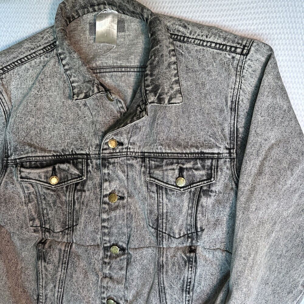 Vintage Todays News Jacket Mens One Size Gray Acid Wash Denim Bomber
